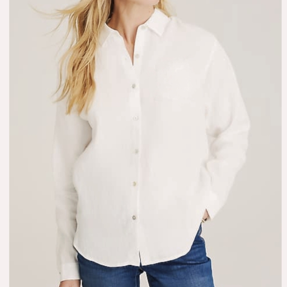 100 Linen J. Jill Easy Linen Shirt Button Front XL Soft White